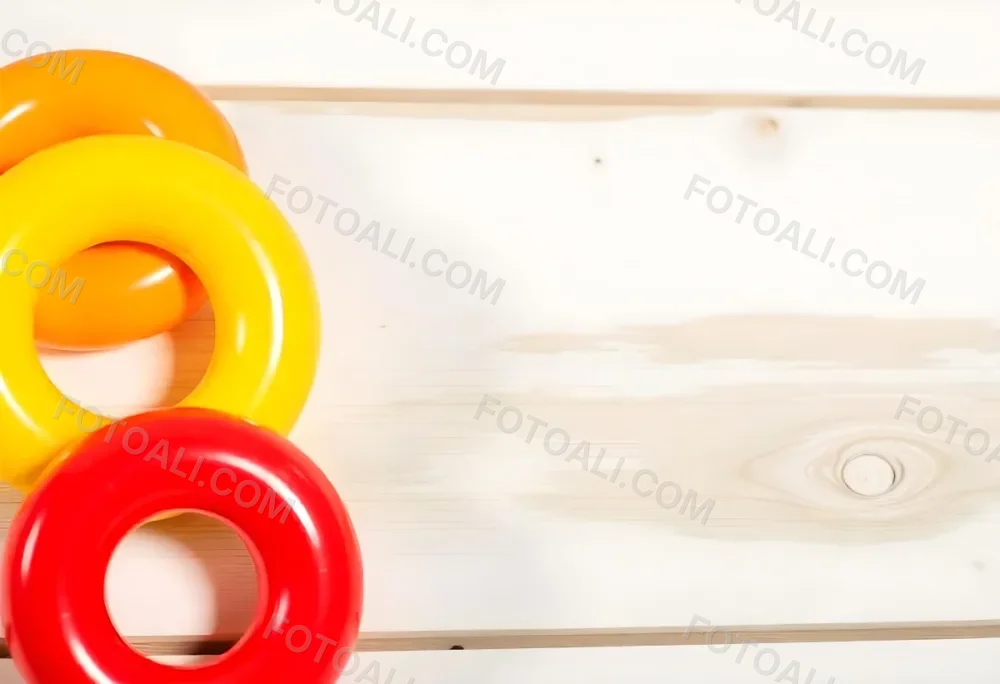 A Red Yellow And Orange Stacking Ring Toy On A White Wooden Surface The Rings Are Plastic And Shiny Close Up Shot 46 1bfa