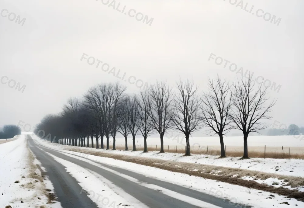 A Row Of Bare Trees Lining A Snowy Rural Road On An Overcast Winter Day 14 8d39