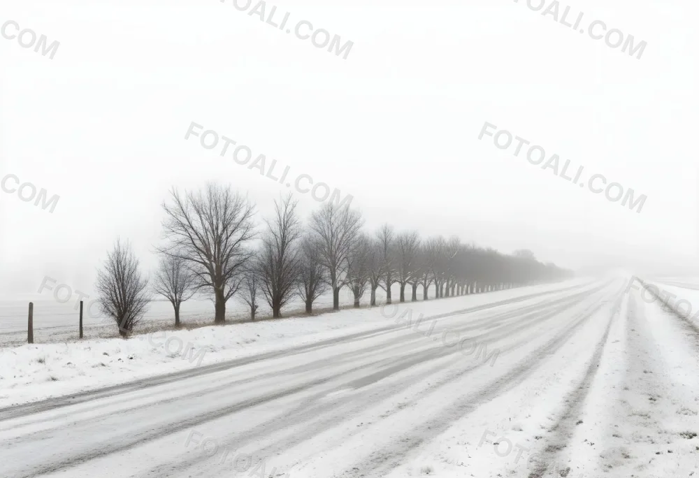 A Row Of Bare Trees Lining A Snowy Rural Road On An Overcast Winter Day 25 5da6