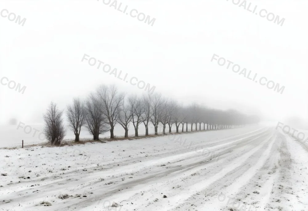 A Row Of Bare Trees Lining A Snowy Rural Road On An Overcast Winter Day 26 B1bd