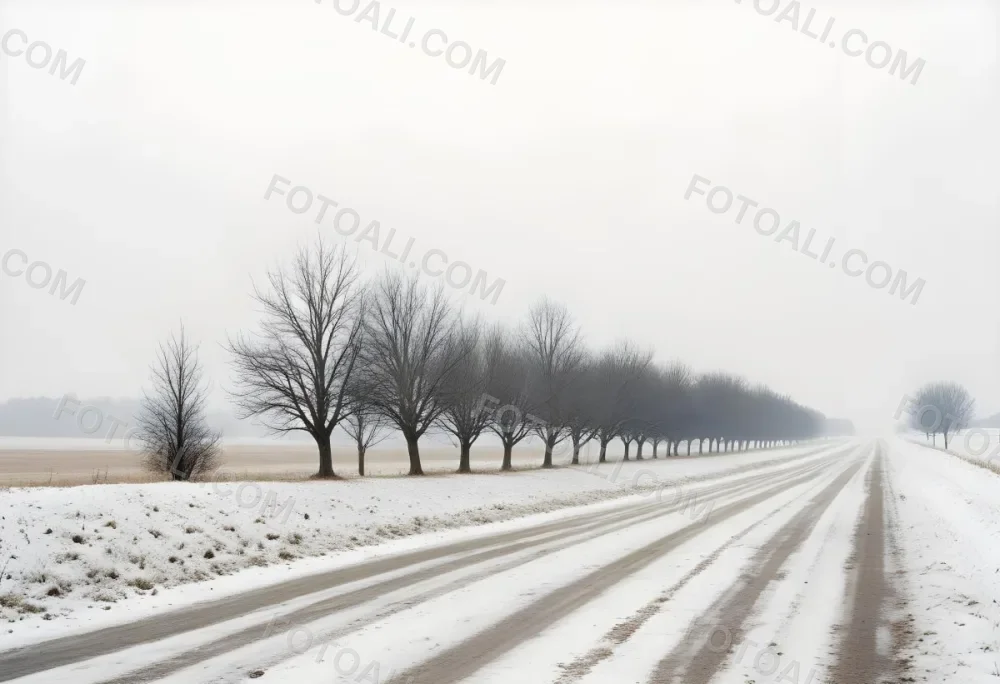 A Row Of Bare Trees Lining A Snowy Rural Road On An Overcast Winter Day 7 4d15