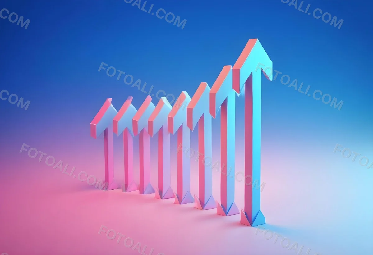 A Row Of Blue Arrows Pointing Upwards The Arrows Are Getting Bigger Blue And Pink Gradient Background Success Concept Business Growth 10 985e