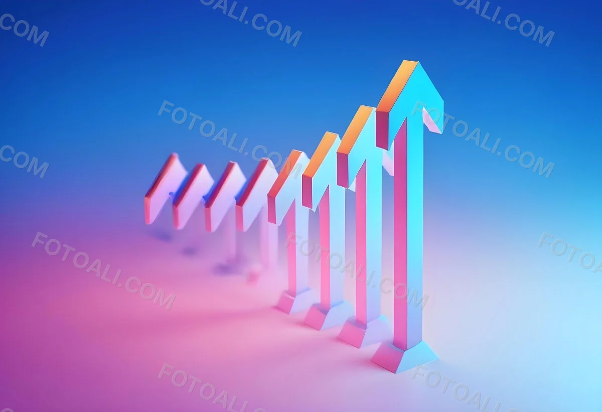 A Row Of Blue Arrows Pointing Upwards The Arrows Are Getting Bigger Blue And Pink Gradient Background Success Concept Business Growth 12 6fa2