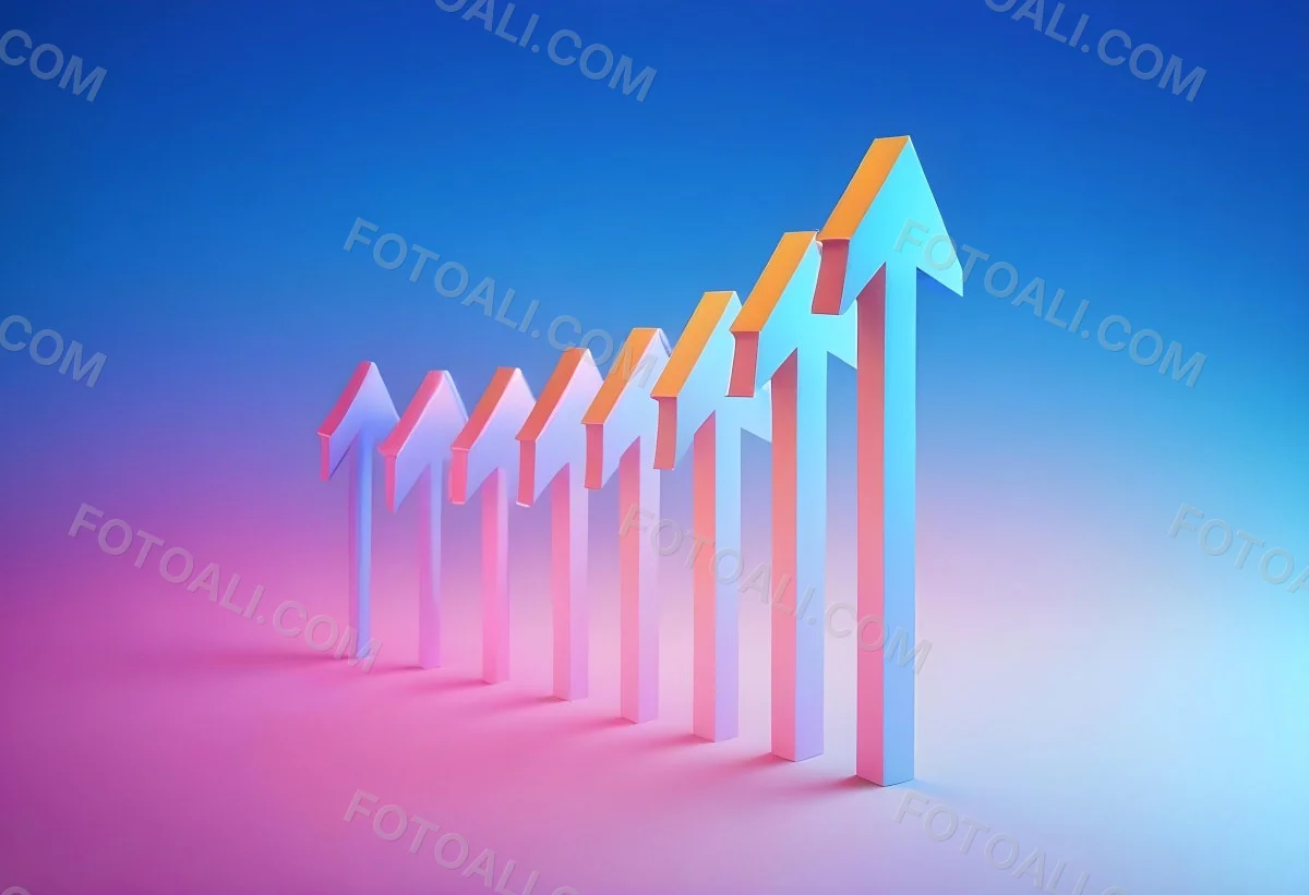 A Row Of Blue Arrows Pointing Upwards The Arrows Are Getting Bigger Blue And Pink Gradient Background Success Concept Business Growth 13 Bdae