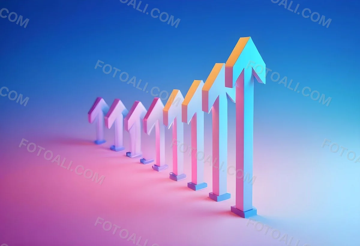 A Row Of Blue Arrows Pointing Upwards The Arrows Are Getting Bigger Blue And Pink Gradient Background Success Concept Business Growth 15 88bb