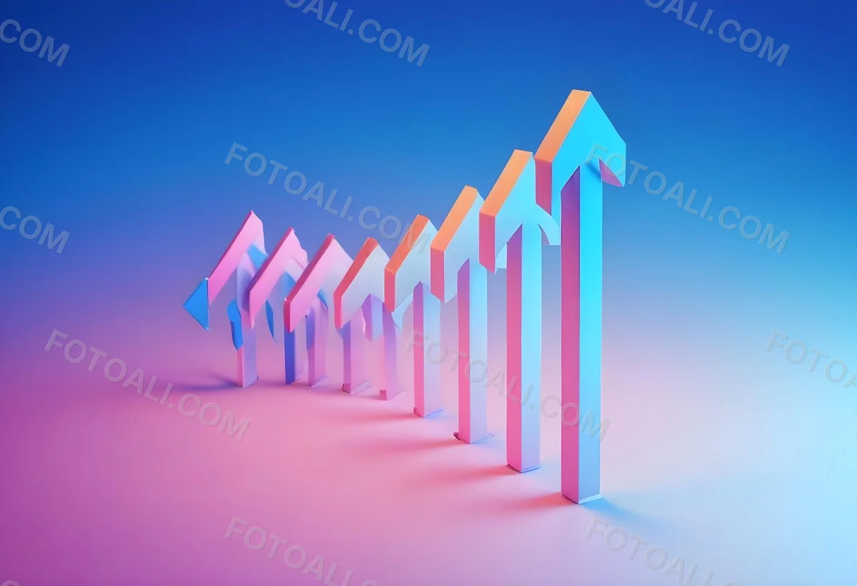 A Row Of Blue Arrows Pointing Upwards The Arrows Are Getting Bigger Blue And Pink Gradient Background Success Concept Business Growth 16 7494