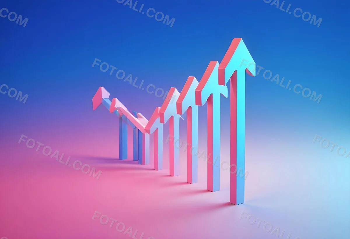 A Row Of Blue Arrows Pointing Upwards The Arrows Are Getting Bigger Blue And Pink Gradient Background Success Concept Business Growth 17 F1db