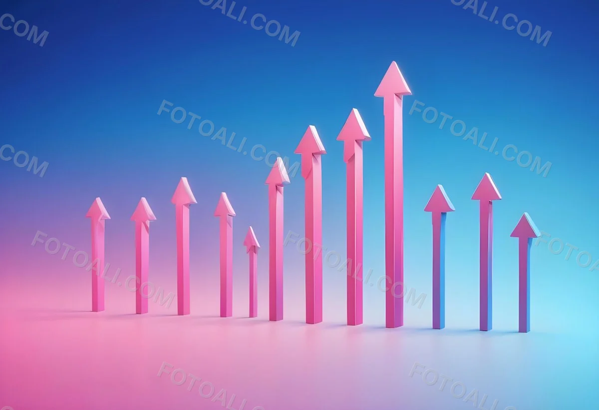 A Row Of Blue Arrows Pointing Upwards The Arrows Are Getting Bigger Blue And Pink Gradient Background Success Concept Business Growth 18 4957