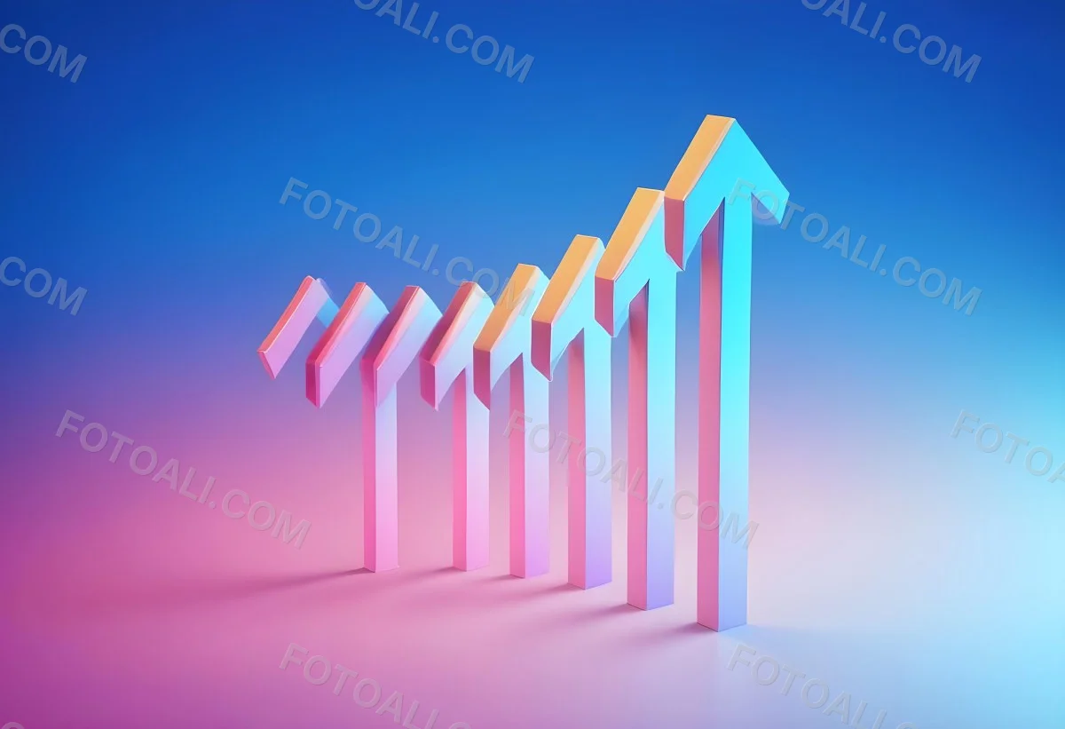 A Row Of Blue Arrows Pointing Upwards The Arrows Are Getting Bigger Blue And Pink Gradient Background Success Concept Business Growth 19 6e92