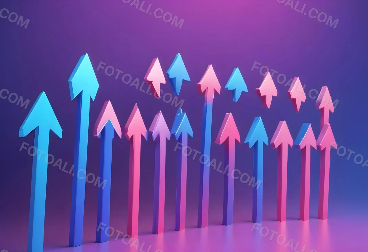 A Row Of Blue Arrows Pointing Upwards The Arrows Are Getting Bigger Blue And Pink Gradient Background Success Concept Business Growth 2 Bc12