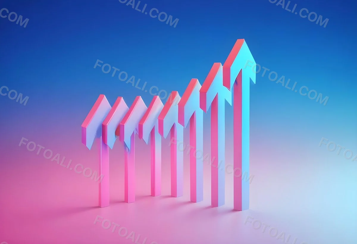 A Row Of Blue Arrows Pointing Upwards The Arrows Are Getting Bigger Blue And Pink Gradient Background Success Concept Business Growth 3 9017