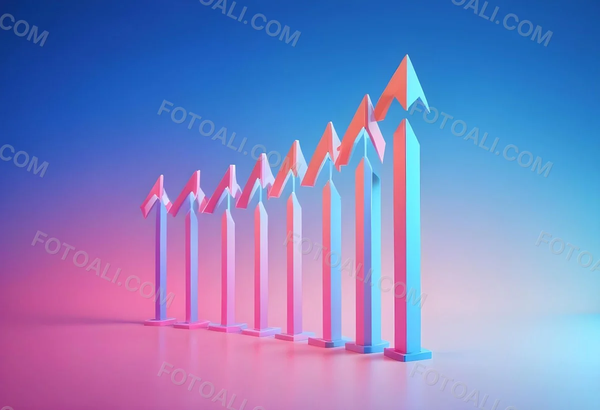A Row Of Blue Arrows Pointing Upwards The Arrows Are Getting Bigger Blue And Pink Gradient Background Success Concept Business Growth 4 1b81