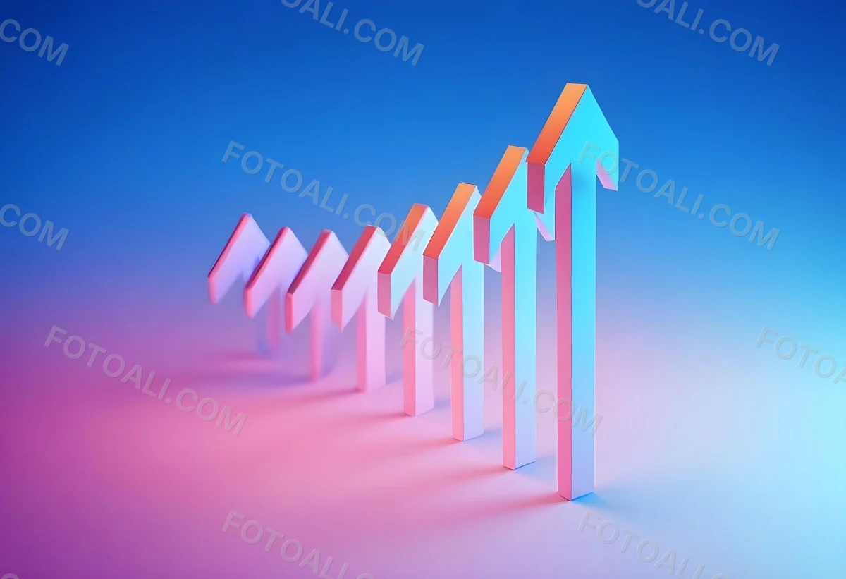 A Row Of Blue Arrows Pointing Upwards The Arrows Are Getting Bigger Blue And Pink Gradient Background Success Concept Business Growth 5 785d