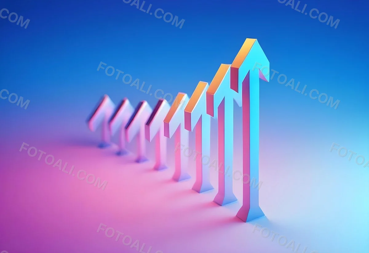 A Row Of Blue Arrows Pointing Upwards The Arrows Are Getting Bigger Blue And Pink Gradient Background Success Concept Business Growth 6 33e7
