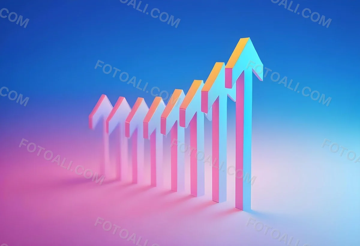 A Row Of Blue Arrows Pointing Upwards The Arrows Are Getting Bigger Blue And Pink Gradient Background Success Concept Business Growth 7 C96d