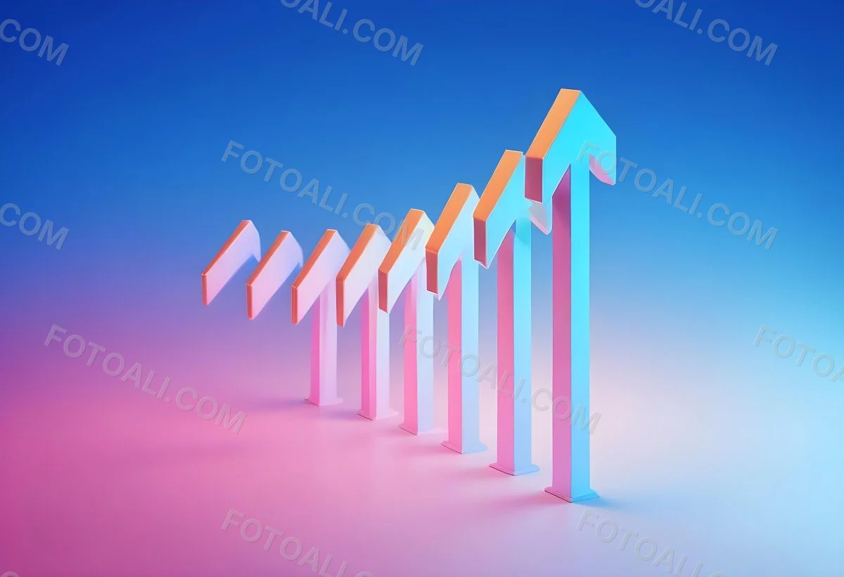 A Row Of Blue Arrows Pointing Upwards The Arrows Are Getting Bigger Blue And Pink Gradient Background Success Concept Business Growth 8 3cfd