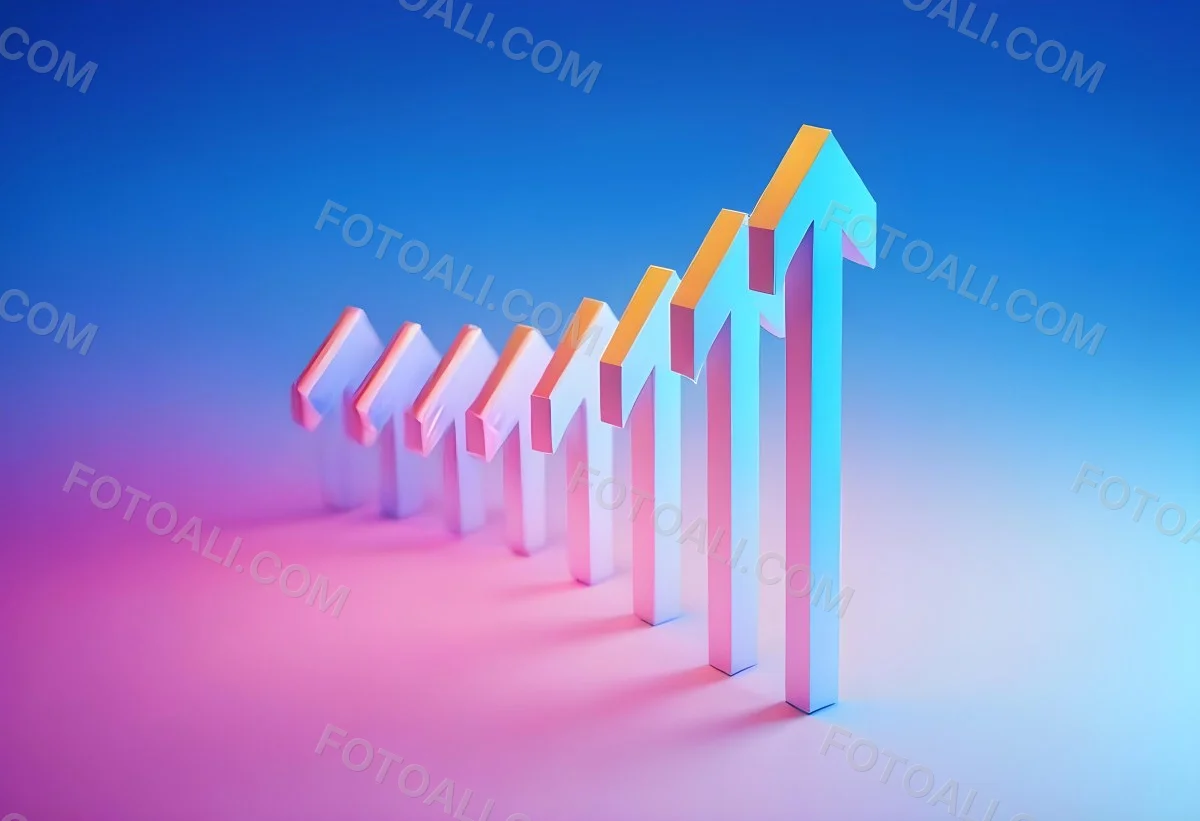 A Row Of Blue Arrows Pointing Upwards The Arrows Are Getting Bigger Blue And Pink Gradient Background Success Concept Business Growth 9 24cf