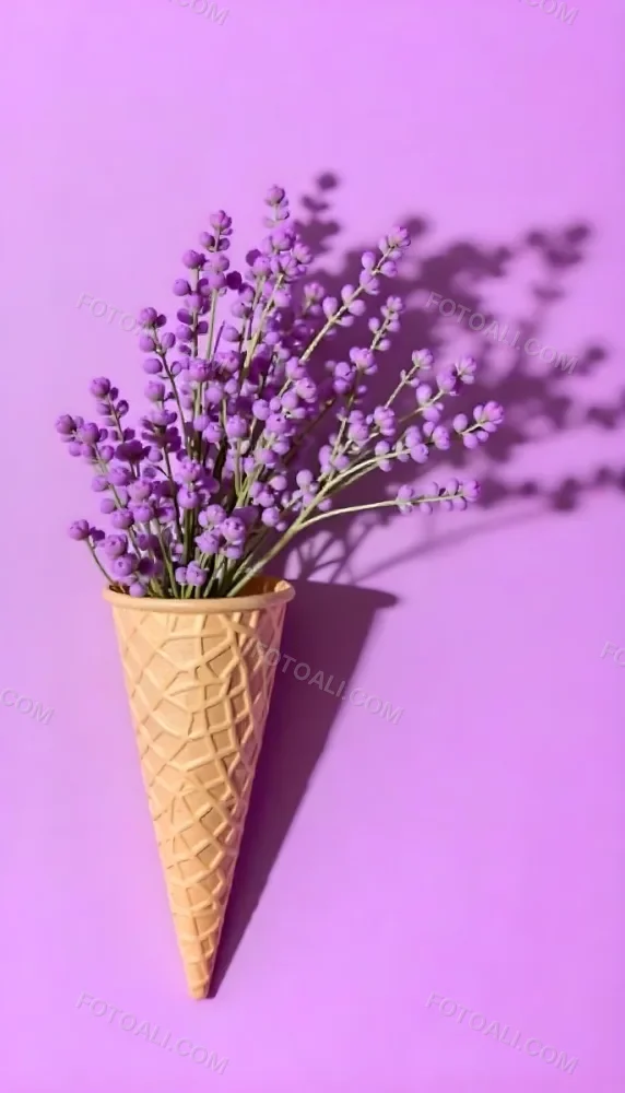 A Scoop Of Purple Ice Cream In A Waffle Cone Topped With Fresh Purple Flowers 14 0cfd