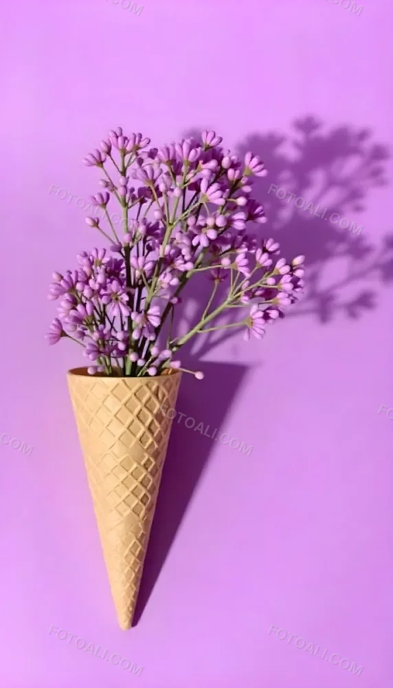 A Scoop Of Purple Ice Cream In A Waffle Cone Topped With Fresh Purple Flowers 16 Af2f