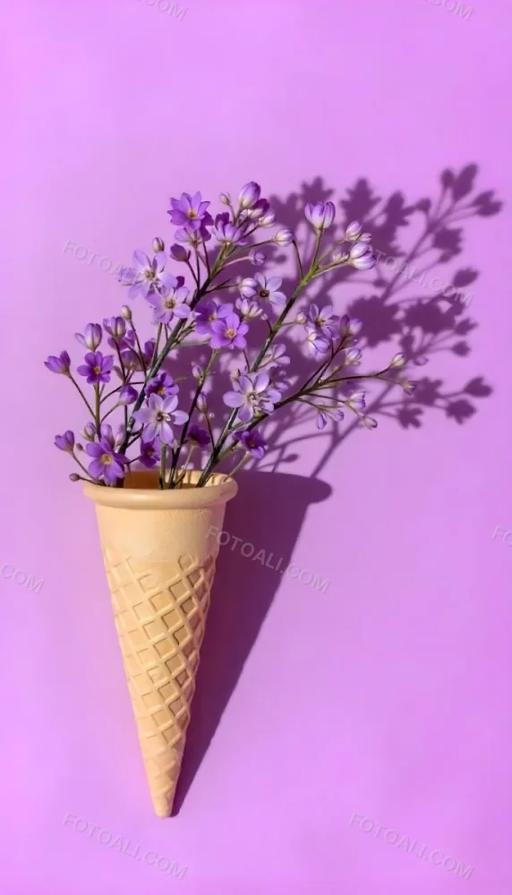 A Scoop Of Purple Ice Cream In A Waffle Cone Topped With Fresh Purple Flowers 18 8366