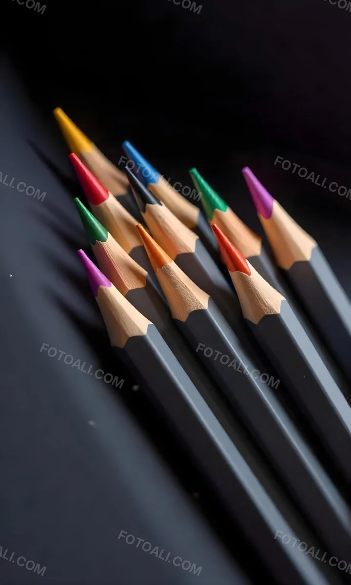 A Set Of Colored Pencils With Different Colors Arranged In A Row With A Dark Background And Soft Lighting Creating A Visually Appealing Composition 33 03ad