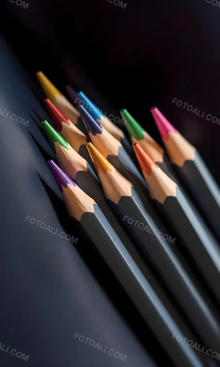 A Set Of Colored Pencils With Different Colors Arranged In A Row With A Dark Background And Soft Lighting Creating A Visually Appealing Composition 9 7caf