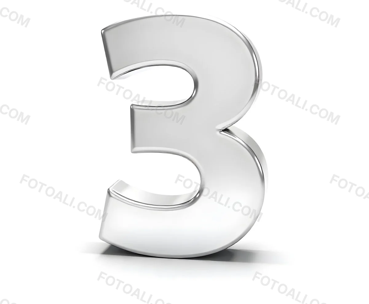 A Shiny Silver Number Three On A White Background Casting A Soft Shadow Smooth Surface Elegant Design Modern Typography Minimalist Style Clean Presentation 11 1ee1