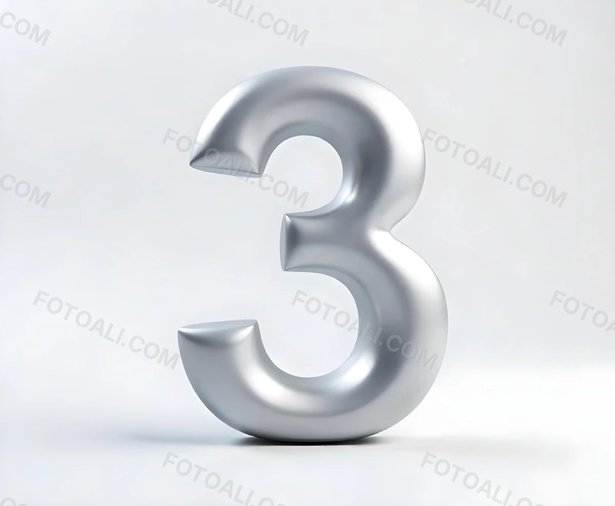 A Shiny Silver Number Three On A White Background Casting A Soft Shadow Smooth Surface Elegant Design Modern Typography Minimalist Style Clean Presentation 21 B06e