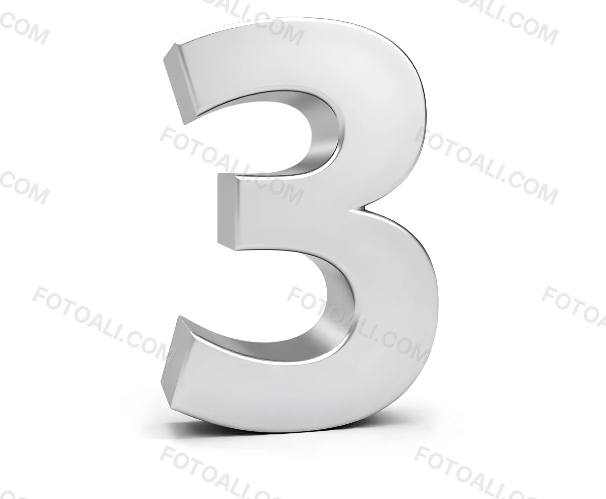 A Shiny Silver Number Three On A White Background Casting A Soft Shadow Smooth Surface Elegant Design Modern Typography Minimalist Style Clean Presentation 22 E207