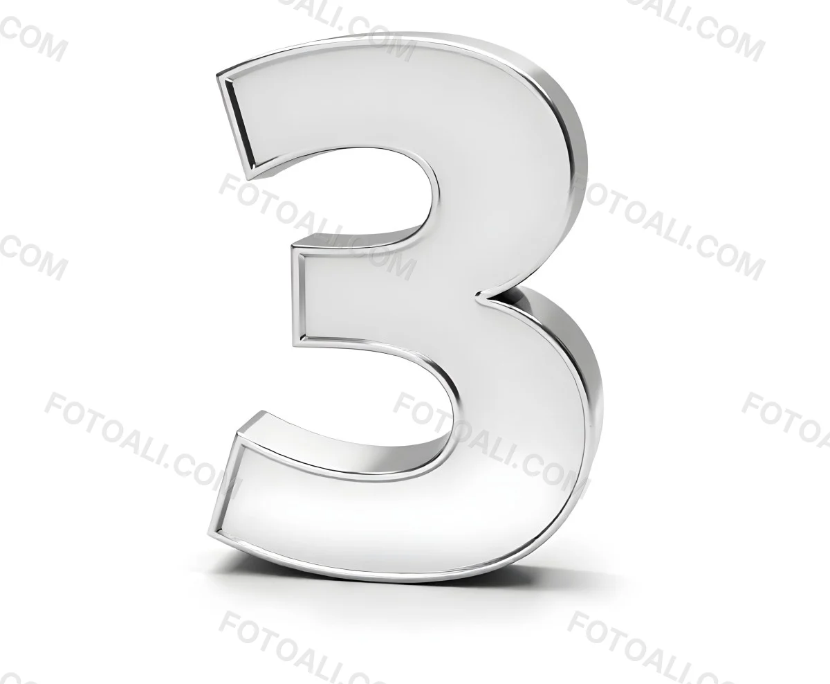 A Shiny Silver Number Three On A White Background Casting A Soft Shadow Smooth Surface Elegant Design Modern Typography Minimalist Style Clean Presentation 38 6414
