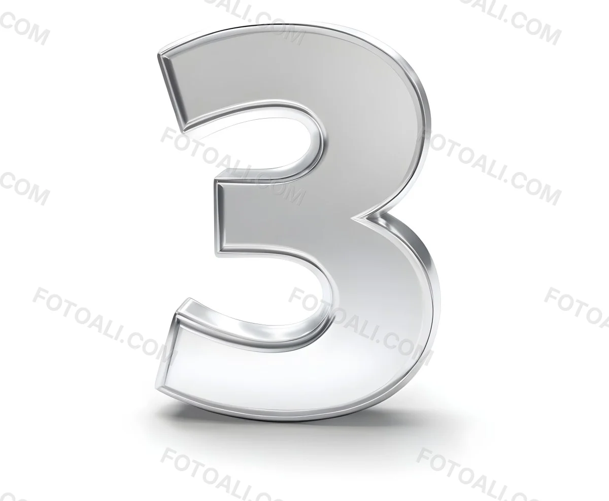 A Shiny Silver Number Three On A White Background Casting A Soft Shadow Smooth Surface Elegant Design Modern Typography Minimalist Style Clean Presentation 39 A2eb