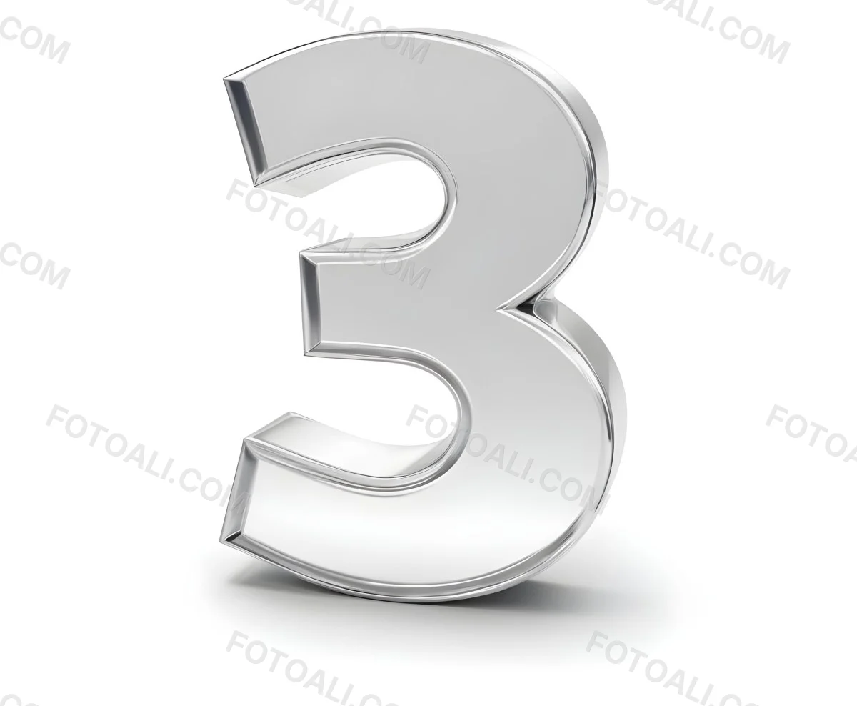 A Shiny Silver Number Three On A White Background Casting A Soft Shadow Smooth Surface Elegant Design Modern Typography Minimalist Style Clean Presentation 40 98af