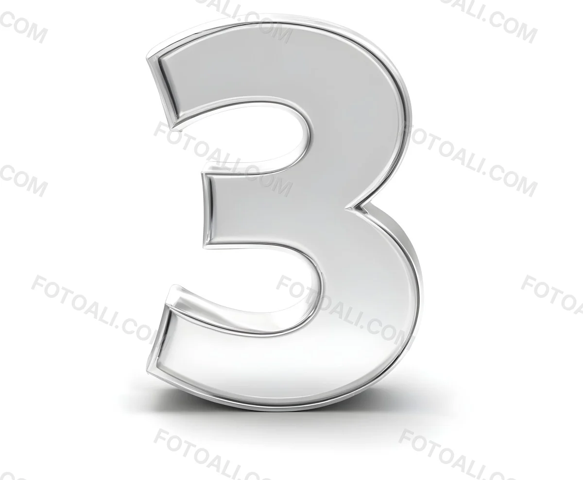 A Shiny Silver Number Three On A White Background Casting A Soft Shadow Smooth Surface Elegant Design Modern Typography Minimalist Style Clean Presentation 41 B716