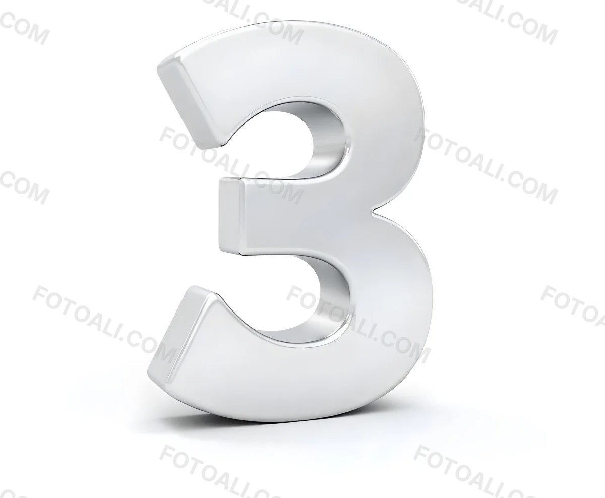 A Shiny Silver Number Three On A White Background Casting A Soft Shadow Smooth Surface Elegant Design Modern Typography Minimalist Style Clean Presentation 5 5533