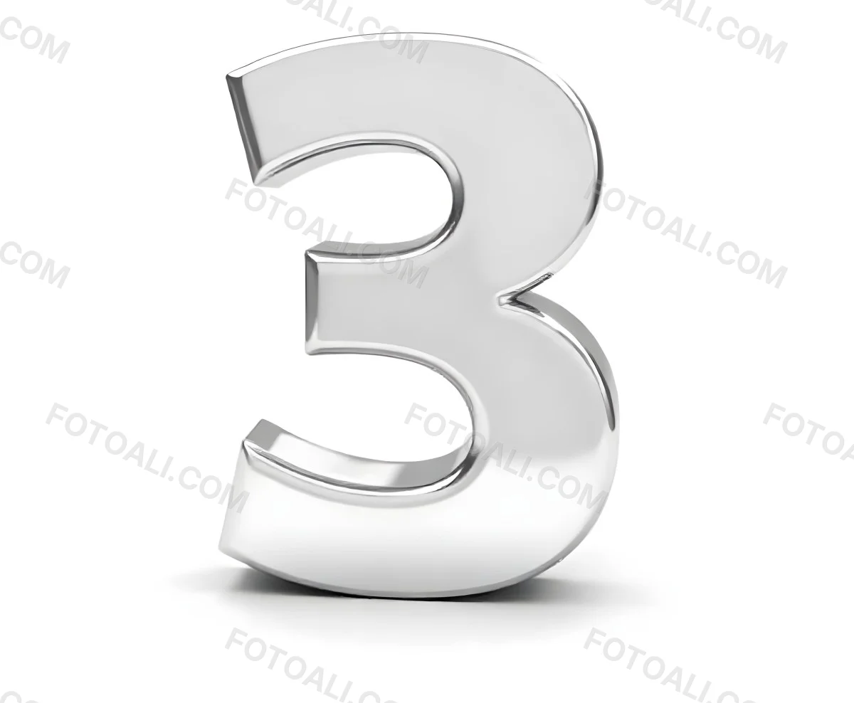 A Shiny Silver Number Three On A White Background Casting A Soft Shadow Smooth Surface Elegant Design Modern Typography Minimalist Style Clean Presentation 6 B587