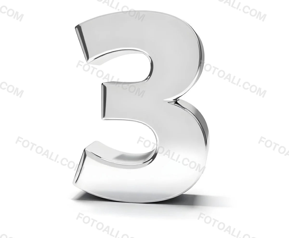 A Shiny Silver Number Three On A White Background Casting A Soft Shadow Smooth Surface Elegant Design Modern Typography Minimalist Style Clean Presentation 8 B749
