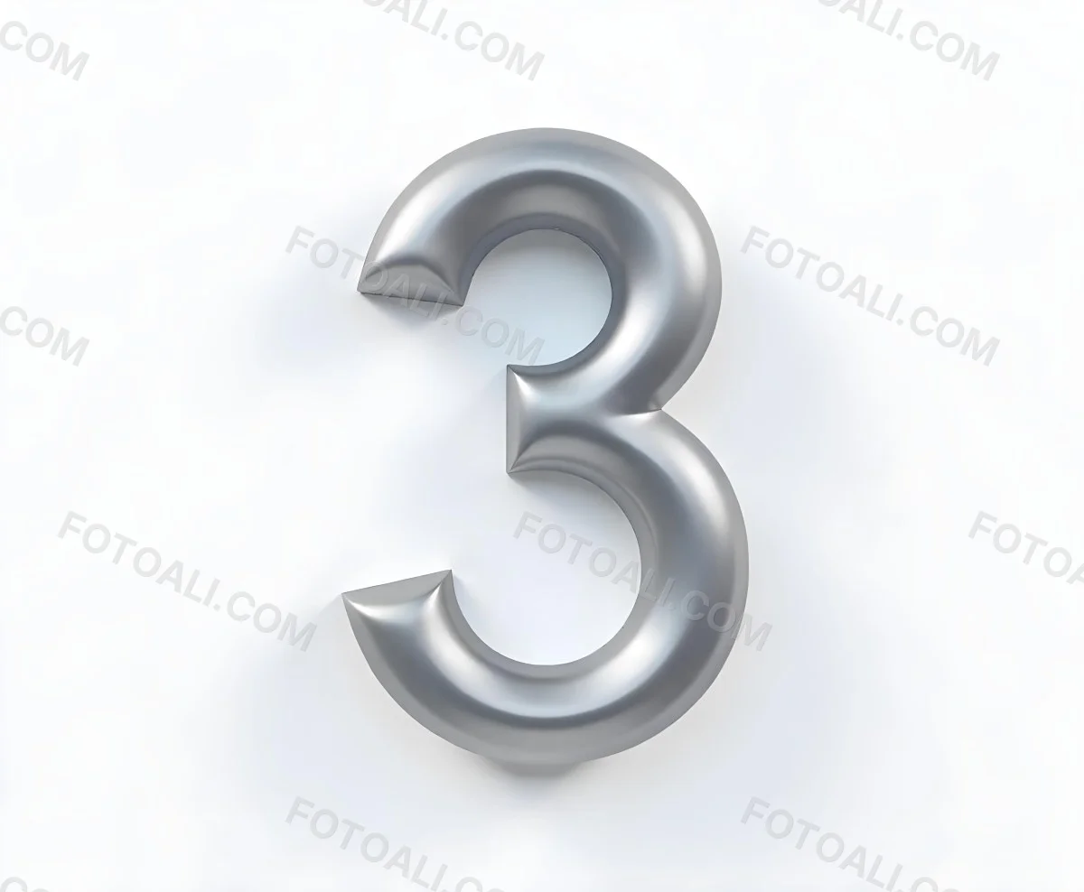 A Shiny Silver Number Three On A White Background Casting A Soft Shadow Smooth Surface Elegant Design Modern Typography Minimalist Style Clean Presentation 9 D800