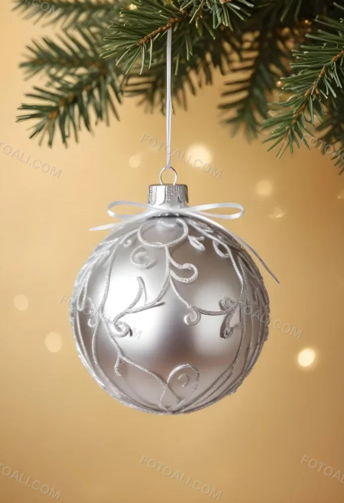 A Silver Christmas Ball Ornament With A White Top And A White String Isolated On A Golden Background 18 2702