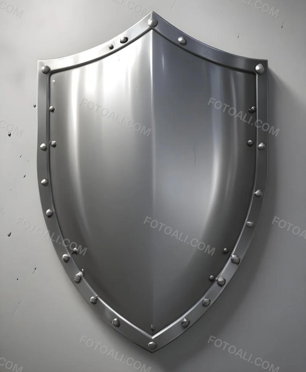 A Silver Metal Shield With A Curved Shape And Rivets Around The Edges Representing A Medieval Style Protective Shield 12