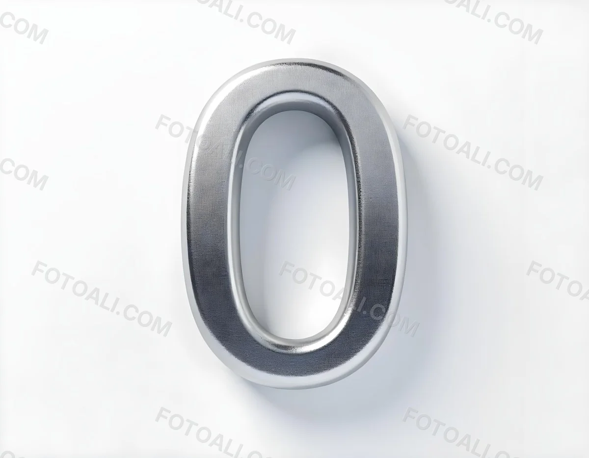 A Silver Number Zero With A Metallic Texture Casting A Soft Shadow On A Plain White Background Minimalist Design Soft Lighting 30 F14f