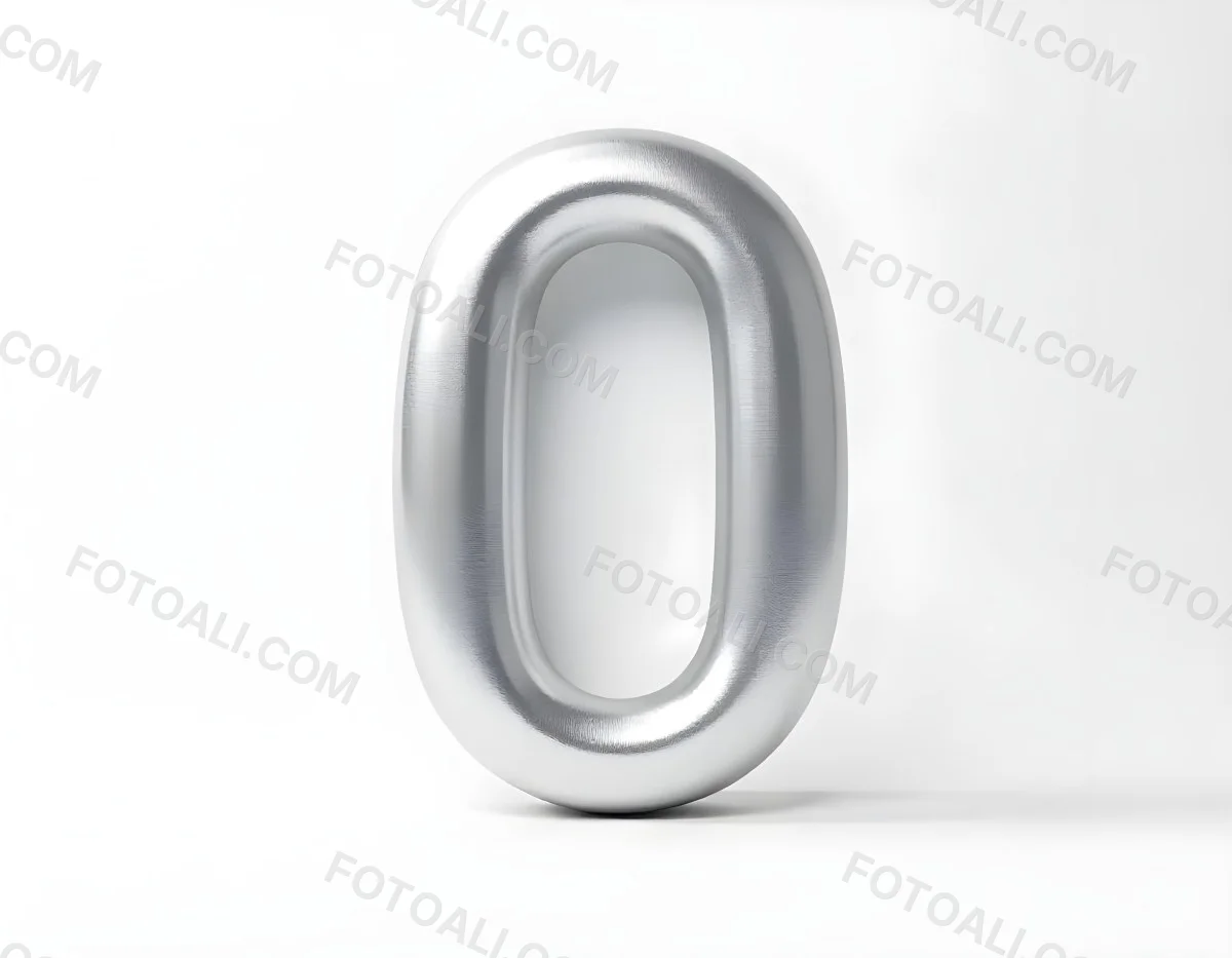 A Silver Number Zero With A Metallic Texture Casting A Soft Shadow On A Plain White Background Minimalist Design Soft Lighting 31 0e97