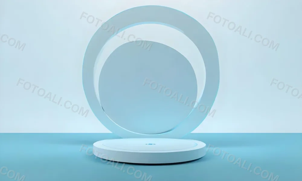 A Silver Podium With A Glass Circle Behind It Light Blue Background Minimalist Design Soft Lighting Clean And Modern Aesthetic Product Display Elegant Presentation 11 67a8