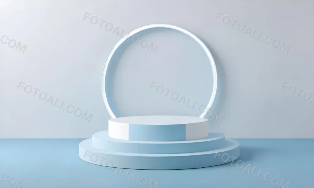 A Silver Podium With A Glass Circle Behind It Light Blue Background Minimalist Design Soft Lighting Clean And Modern Aesthetic Product Display Elegant Presentation 15 60cd