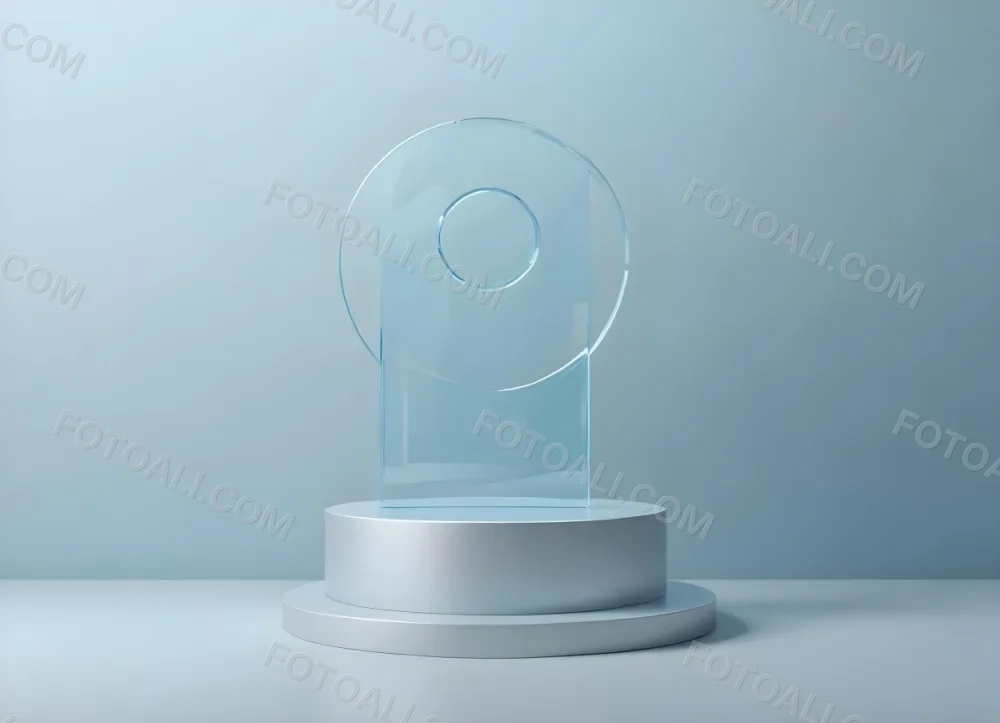 A Silver Podium With A Glass Circle Behind It Light Blue Background Minimalist Design Soft Lighting Clean And Modern Aesthetic Product Display Elegant Presentation 19 E2bc