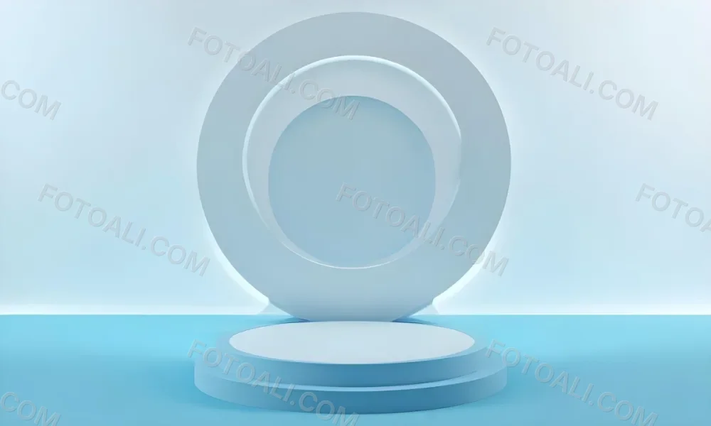 A Silver Podium With A Glass Circle Behind It Light Blue Background Minimalist Design Soft Lighting Clean And Modern Aesthetic Product Display Elegant Presentation 6 F584