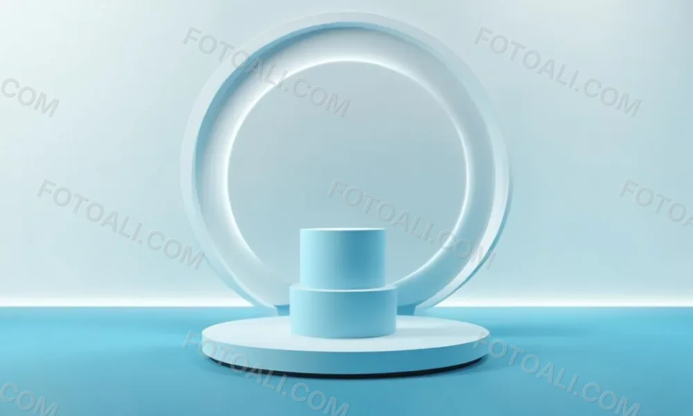 A Silver Podium With A Glass Circle Behind It Light Blue Background Minimalist Design Soft Lighting Clean And Modern Aesthetic Product Display Elegant Presentation 7 1d77