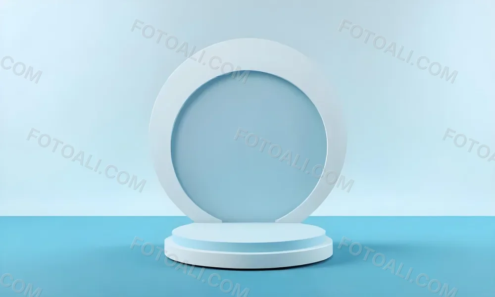 A Silver Podium With A Glass Circle Behind It Light Blue Background Minimalist Design Soft Lighting Clean And Modern Aesthetic Product Display Elegant Presentation 9 Ec95