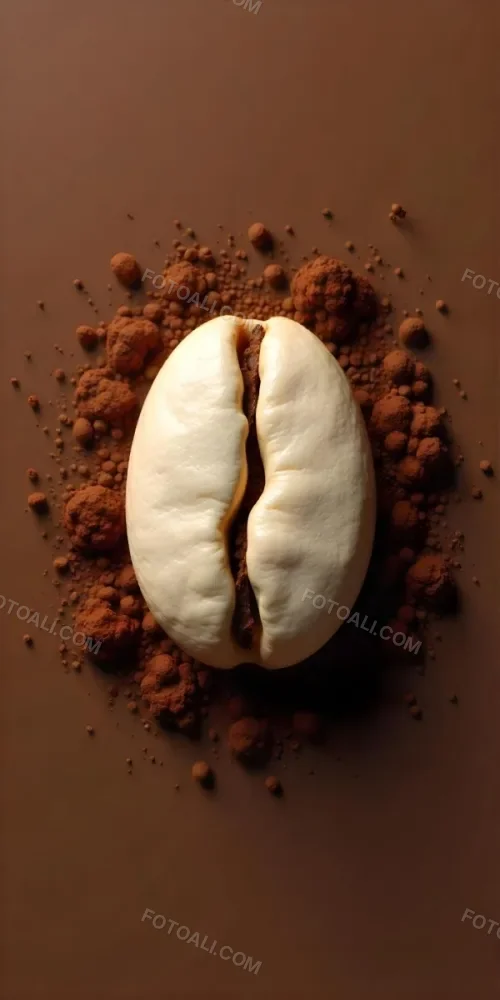 A Single Coffee Bean With A White Color Surrounded By Coffee Powder On A Brown Background With Coffee Drops 14 D4b5