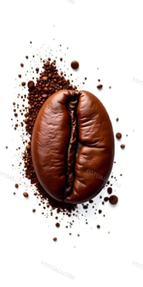 A Single Coffee Bean With A White Color Surrounded By Coffee Powder On A Brown Background With Coffee Drops 18 2b75