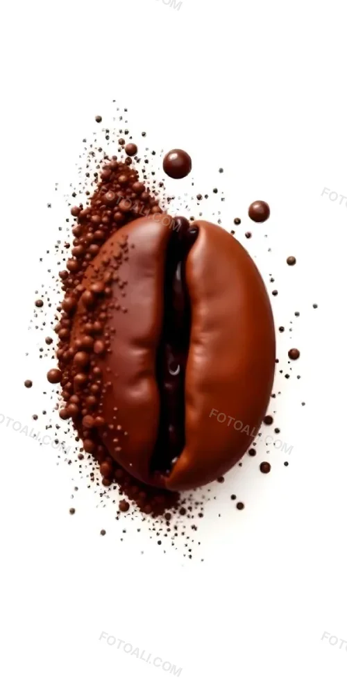 A Single Coffee Bean With A White Color Surrounded By Coffee Powder On A Brown Background With Coffee Drops 19 3fcd